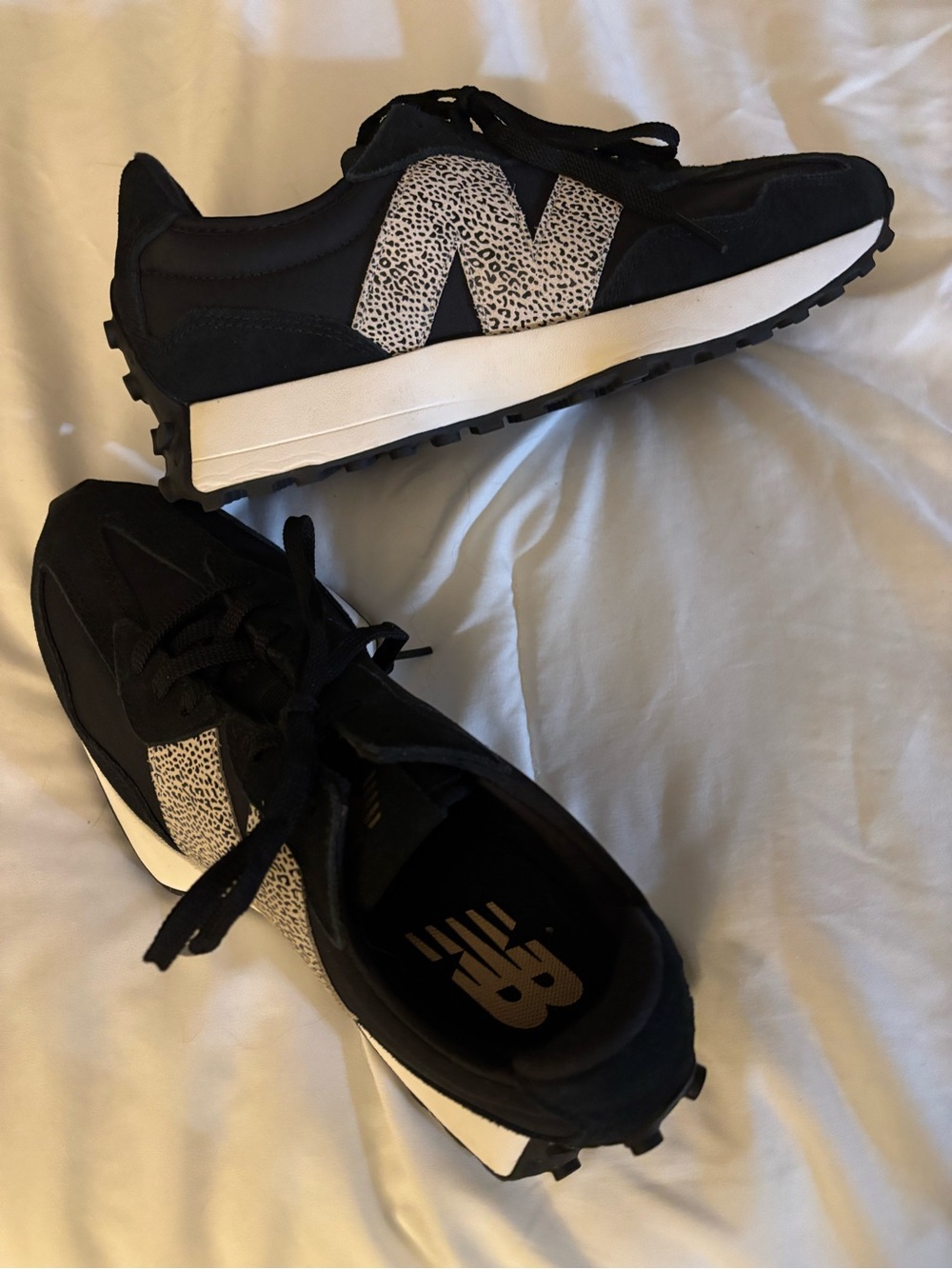 New Balance Black Athletic Sneakers with White Speckled Logo